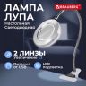 Лупа настольная на прищепке с LED ПОДСВЕТКОЙ, диаметр 75 мм, увеличение 3, BRAUBERG, 455931