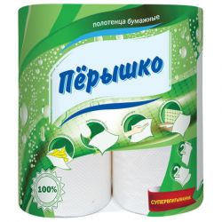 Полотенца бумажные бытовые, спайка 2 шт., 2-х слойные (2х13 м), "Перышко", белые, 1018