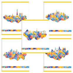 Тетрадь А5, 48 л., ПИФАГОР, клетка, офсет №2 ЭКОНОМ, обложка картон, "ГОРОДА", 403014