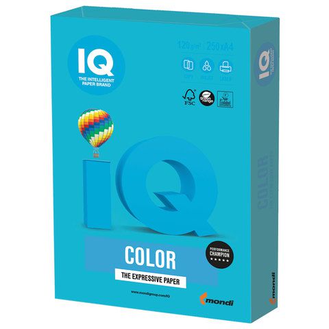 Бумага цветная IQ color, А4, 120 г/м2, 250 л., интенсив, светло-синяя, AB48