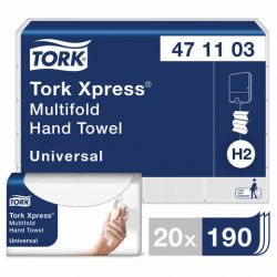 Полотенца бумажные (1 пачка 190 листов) TORK (H2) Universal, 2-слойные, цвет натуральный.,23,4х21,3, Z-сложение, 471103